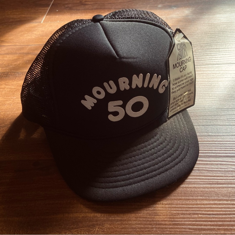 Deadstock Vintage 90’s Gag-Gift Over the Hill “Mourning 50” Trucker Hat